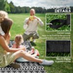 Reversible Outdoor Rug, Waterproof Plastic Straw with Carry Bag, 9' x 18', Black & White Rhombus Border - Image 8