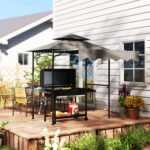 8' x 7.6' Outdoor Grill Gazebo, Barbecue Gazebo Shelter with Side Awning, 2 Side Shelves and 6 Hooks - Image 8
