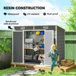 8' x 4' Plastic Outdoor Storage Shed with Floor, Window, Lockable Doors and Vents for Backyard Patio Lawn, Gray - Image 5