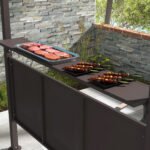 8'x5' BBQ Grill Gazebo, Outdoor Double Tiered Interlaced Polycarbonate Roof with Steel Frame, 2 Side Shelves, Brown - Image 7