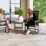 2 Pieces Outdoor Rocking Chairs, HDPE Patio Rockers with 28" High Back, Wide Armrests for Porch Backyard, Dark Gray - Image 4