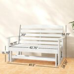 Patio Glider Bench w/ HDPE Slatted Double Rocking Chair, Distressed White - Image 3