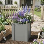 Raised Garden Bed Galvanized Planter Box Outdoor with Gloves for Gardening Vegetables, Flower, Herb, 1.4 x 1.4 x 1.5 ft, Gray - Image 8