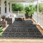 Reversible Outdoor Rug, Waterproof Plastic Straw with Carry Bag, 9' x 18', Black & Gray Geometric Wall - Image 2