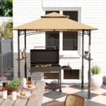 8' x 5' Outdoor Grill Gazebo, Barbecue Gazebo Shelter with LED Light, 2 Side Shelves, Hooks, Bottle Opener, Dark Brown - Image 8