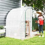 5' x 4' x 7' Outdoor Lean to Greenhouse, Walk-In Green House Plant Nursery with Roll-up Window, PE Cover, White - Image 2