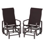 Gliding Lounger Chair Set of 2, Single Rockers with Lightweight Metal & Mesh Construction, Brown