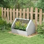 Raised Garden Bed, Outdoor Metal Planter Box with Mini Greenhouse, White and Brown - Image 2