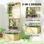 Wooden Raised Garden Bed with Trellis and Roof, Elevated Planter Box with 2 Shelves, Drainage Hole and Liner, Natural - Image 4