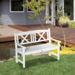 2-Seater Wooden Garden Bench, 4FT Outdoor Patio Loveseat with Unique X-Shape Back for Yard, Lawn, Porch, White - Image 7