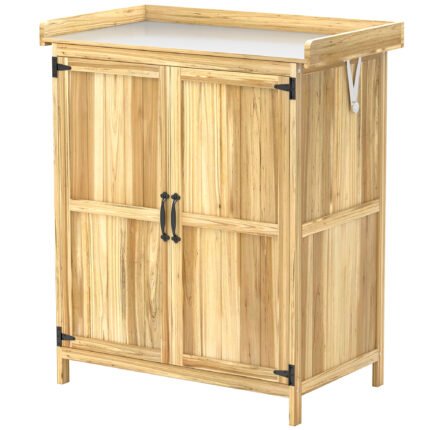 Outdoor Storage Cabinet with Storage Shelves, Natural Wood