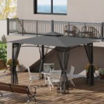10' x 12' Outdoor Gazebo with Nettings, 2 Tier Patio Gazebo Canopy for Garden, Backyard, Deck - Image 2