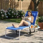 Tanning Chair with Face Hole and Side Table, 5-Position Folding Outdoor Chaise Lounge Chair, Navy Blue - Image 2