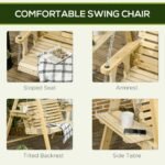2-Seat orch Swing with Stand, Wooden Patio Swing Chair with Side Tables and Metal Chains, Outdoor Hanging Bench for Garden, Poolside, Backyard, Natural Wood - Image 6