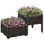 2-Piece Raised Garden Bed with Legs, Self-Watering Planter Box Raised Bed to Grow Flowers, Herbs & Vegetables, Brown