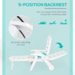 Outdoor Chaise Lounge Chair on Wheels, Waterproof, Quick Assembly, Folding, 5 Level Adjustable Backrest for Pool, White - Image 6