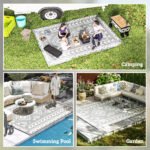 Reversible Outdoor Rug, Waterproof Plastic Straw with Carry Bag, 9' x 12', Gray & White Rhombus Patchwork - Image 5