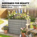 Tall Rectangular Planter with Removable Liner, Holes, PE Wicker Large Planter Box for Indoor Outdoor Plants, Gray - Image 5