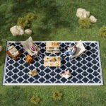 Reversible Outdoor Rug, 9' x 18' Waterproof Plastic Straw Floor Mat, Portable RV Camping Carpet, Large Floor Mat for Backyard, Deck, Picnic, Beach, Blue & White - Image 2