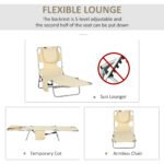Tanning Chair with Face Hole, 5-Level Adjustable Outdoor Chaise Lounge Chair with Pillow for Beach, Pool, Beige - Image 4