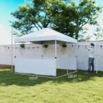 10' x 10' Pop Up Canopy Tent with 2 Half Sidewalls, UV50+ Instant Sun Shelter with Wheeled Carry Bag - Image 3