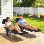 2 Tanning Chairs with Face Hole, 5-Level Adjustable Outdoor Chaise Lounge Chair with Pillow for Beach, Pool, Black - Image 2