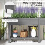 Wood Raised Garden Box, Elevated Garden Bed with Side Table, Bottom Shelf, Bed Liners and Drainage Holes, Gray - Image 5