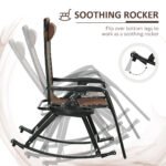 2 Outdoor Rocking Chairs Foldable Reclining Zero Gravity Lounge Rockers w/ Pillow Cup & Phone Holder, Brown - Image 8