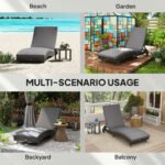 Patio Wicker Chaise Lounge Chair, Outdoor PE Rattan Sun lounger with Adjustable Backrest and 2 Wheels, Gray - Image 7