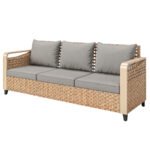Rattan Wicker Sofa 3-Seater Outdoor Patio Sofa with Cushions for Garden Backyard Porch Gray