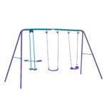 Metal Swing Set with Glider, Two S Seats and Adjustable Height, Outdoor Heavy Duty A-Frame Kids Playset Suitable for Playground, Backyard, Purple