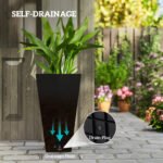 Tall Planters for Outdoor Plants Set of 3, 28 In Taper Planters with Drainage Holes, Indoor Grande Plant Pots, Front Porch Decor, Black - Image 5