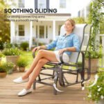 Gliding Lounger Chair Set of 2, Single Rockers with Lightweight Metal & Mesh Construction, Beige - Image 4
