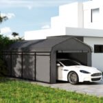 12' x 20' Metal Carport, Heavy Duty Garage Car Canopy with Galvanized Metal Roof and Removable Sidewalls, Dark Gray - Image 2