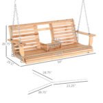3-Seater Wood Porch Swing, Patio Swing Bench with Folding Coffee Table, Cup Holders, 440lbs Weight Capacity, Natural - Image 3