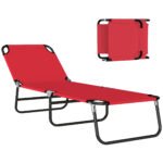 Folding Chaise Lounge Pool Chairs, Outdoor Sun Tanning Chairs with 5-Level Reclining Back, Steel Frame for Beach, Yard, Patio, Red
