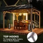 10' x 12' Hardtop Gazebo with Galvanized Steel Roof, UPF50+ Wood Permanent Pavilion with Clear Roof Top, Light Walnut - Image 7