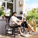 Gliding Lounger Chair Set of 2, Single Rockers with Lightweight Metal & Mesh Construction, Brown - Image 7