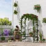 Metal Trellis Arbor Arch for Climbing Plants with Garden Bench, Grow Grapes & Vines, Patio Decor & 2-Person Outdoor Interlacing Decorative Seating with Tips, 484 lbs. Weight Capacity, Black - Image 7