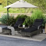 2 Reclining Chaise Lounge Chairs, Rolling Outdoor Chairs with Cushion, Pillow, Headrest, Armrests, and Wheels, Black - Image 2
