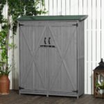 Outdoor Storage Cabinet Wooden Garden Shed Utility Tool Organizer with Waterproof Asphalt Rood, Lockable Doors, 3 Tier Shelves for Lawn, Backyard, Gray - Image 2