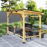 13' x 6' Wooden BBQ Grill Gazebo, Outdoor Hardtop Grill Gazebo with Metal Roof, 2 Bar Shelves and 6 Hooks, Natural - Image 2