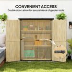 Wood Storage Shed, Outdoor Garden Shed with Asphalt Roof, 2 Shelves, Lockable Doors and Adjustable Feet, Natural - Image 7