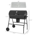 Barrel Charcoal BBQ Grill, Barbecue with 420 sq.in. Cooking Area, Wheels, Ash Catcher, Black - Image 3
