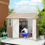 8' x 6' Metal Garden Storage Shed, Extra Large Outdoor Tool Storage House w/ Doors, Window and Air Vents, Brown - Image 2