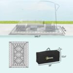 Reversible Outdoor Rug, Waterproof Plastic Straw with Carry Bag, 9' x 12', Gray & White Rhombus Patchwork - Image 3