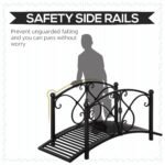 Garden Bridge 3.3FT, Decorative Classic Backyard Pond Bridge with Safety Railings Black - Image 5
