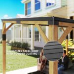 10' x 14' Wooden Gazebo, Hardtop Lean-to Gazebo Pergola with Galvanized Steel Sloped Roof, Bar Shelf, Natural Wood - Image 4