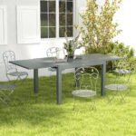 Patio Table for 6-8 People, Aluminum Frame Rectangle Garden Table with Wood Effect Steel Top, for Backyard, Dark Gray - Image 2