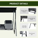 2-Seat Outdoor Porch Swing, with Pivot Storage Table, Cup Holder, & Adjustable Overhead Canopy, Stand's Skid-Resistant Feet Pad, Breathable Mesh Seat, Steel Frame, for Patio, Black - Image 7